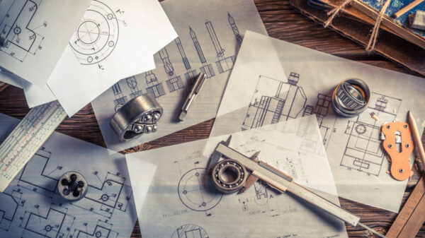 Designing mechanical parts by engineer as education concept
